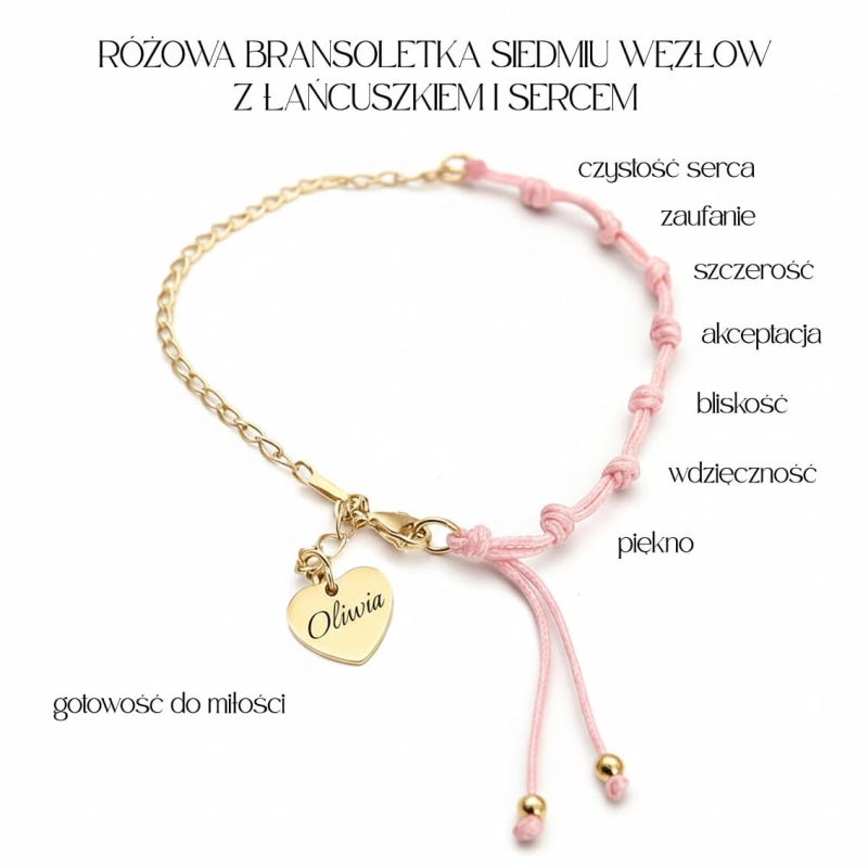 rozowa bransoletka siemdiu wezlow z sercem gotowsc do milosci.JPG