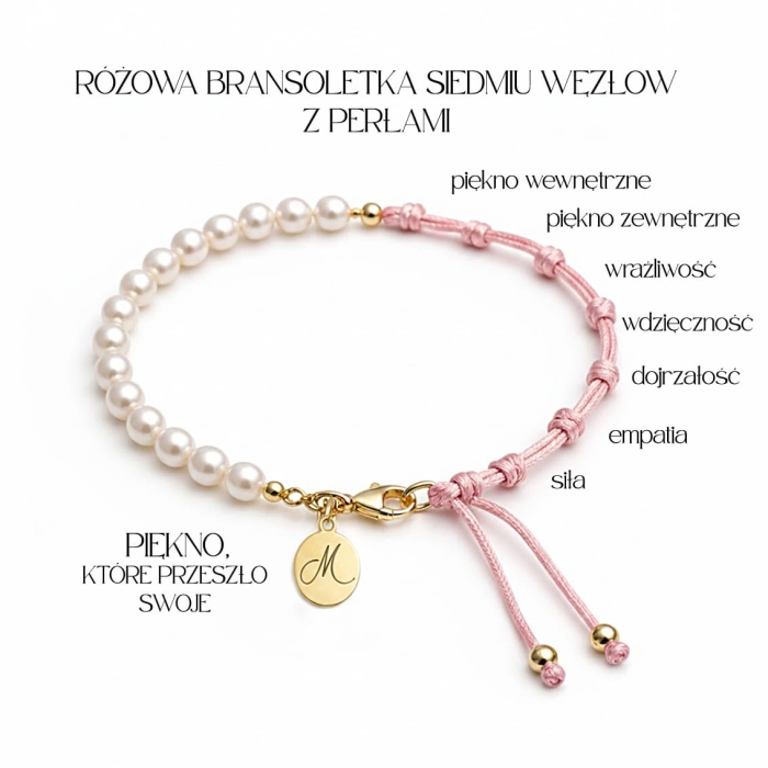 różowa bransoletka siedmiu wezlow z perłami.JPG