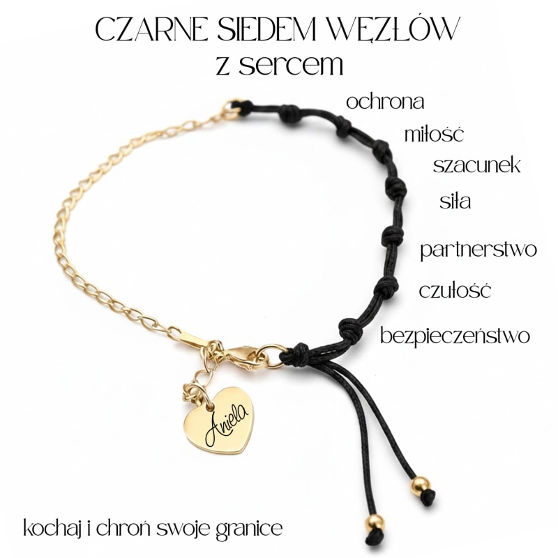 bransoletka czarne siedem wezlow z sercem kochaj i chron swoje granice.JPG