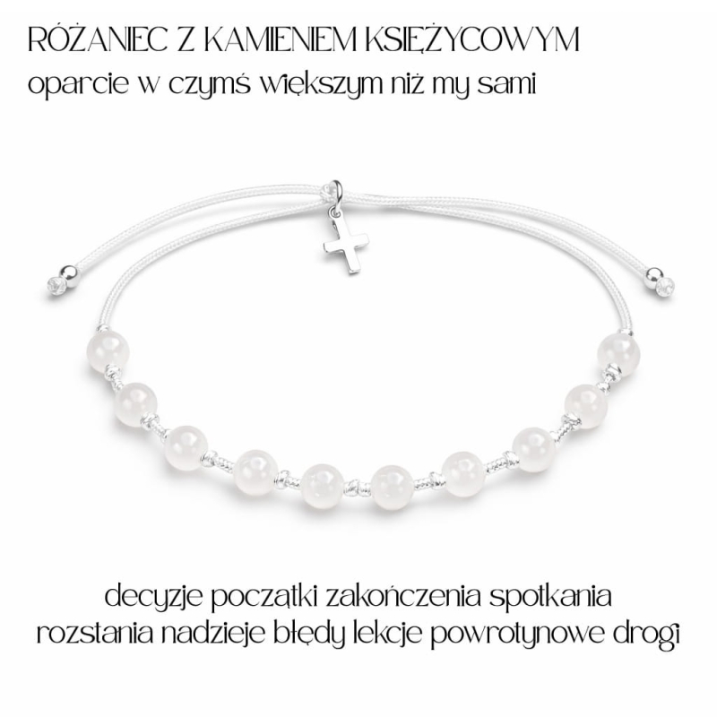 różaniec z kamieniem księżycowym i krzyżykiem.JPG