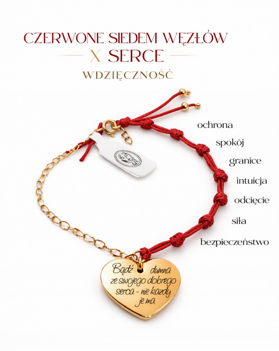 siedem wezlow czerwone serce grawer.png Bransoletka czerwone Siedem Węzłów z grawerowanym sercem