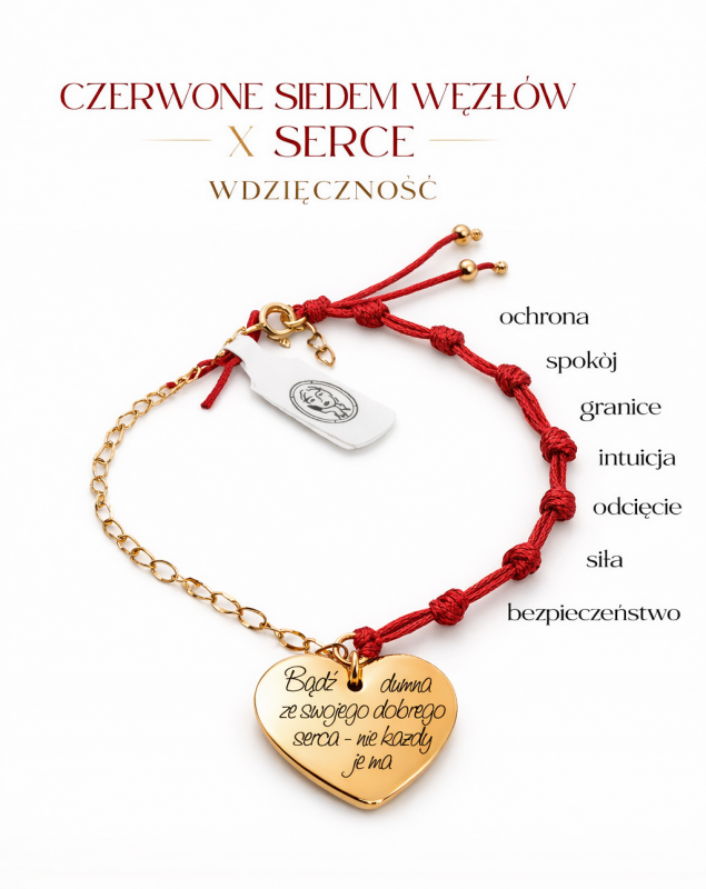 siedem wezlow czerwone serce grawer.png Bransoletka czerwone Siedem Węzłów z grawerowanym sercem