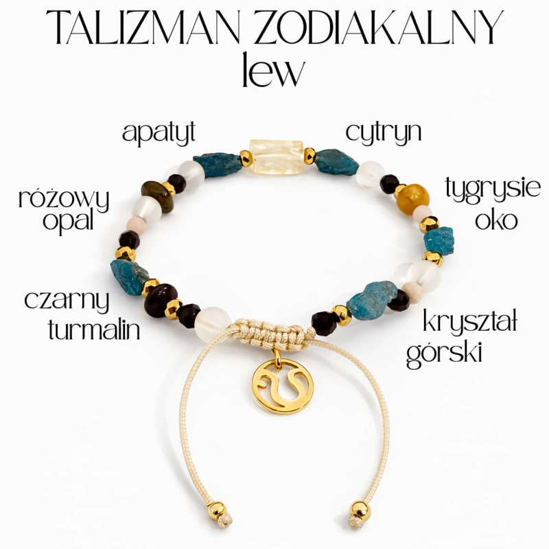 Talizman zodiakalny dla Lwa cytryn, apatyt, turmalin, tygrysie oko