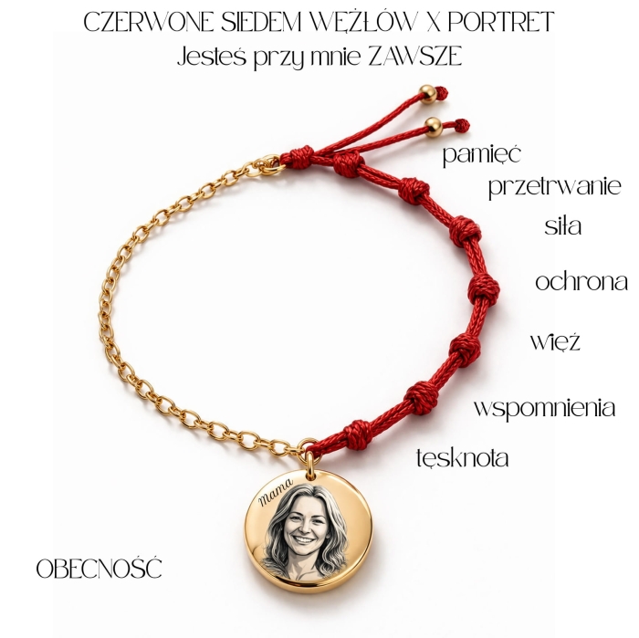 OBECNOŚĆ bransoletka Czerwone Siedem Węzłów i Portret Bliskiej Ci osoby