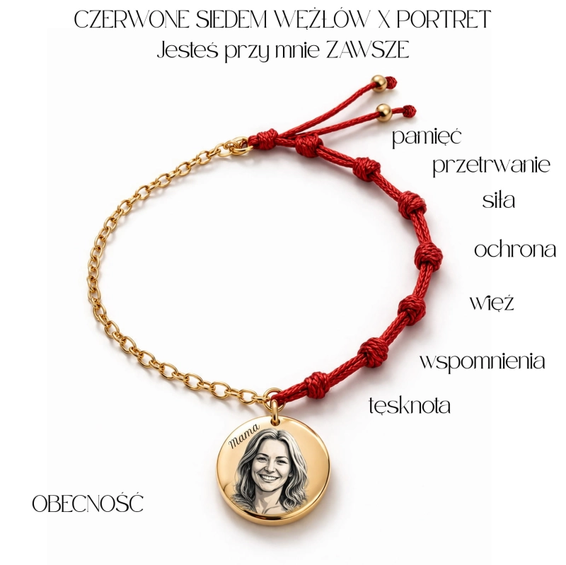 OBECNOŚĆ bransoletka Czerwone Siedem Węzłów i Portret Bliskiej Ci osoby