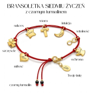 Czerwona bransoletka Siedmiu Życzeń z siedmioma węzłami i grawerem