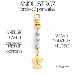 Anioł Stróż brelok pamiątka z aniołem i anielskim howlitem