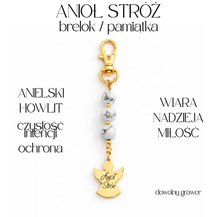 Anioł Stróż brelok pamiątka z aniołem i anielskim howlitem