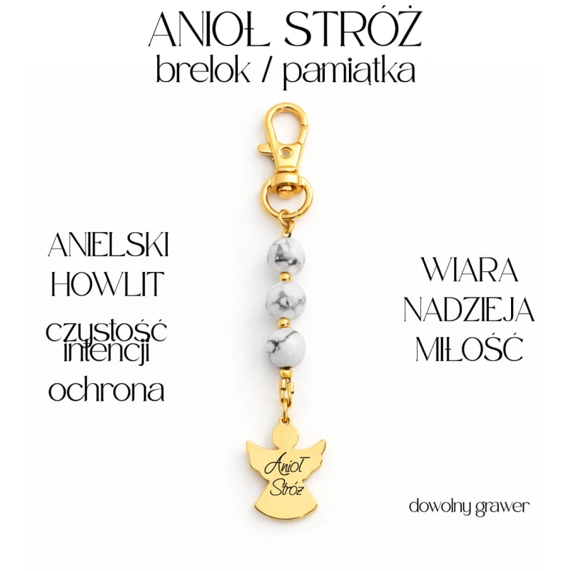 Anioł Stróż brelok pamiątka z aniołem i anielskim howlitem