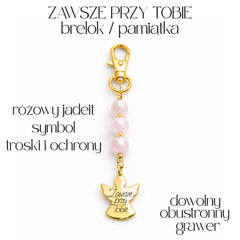 Brelok Anioł Stróż Różowy Jadeit - Talizman Miłości i Troski - Grawer