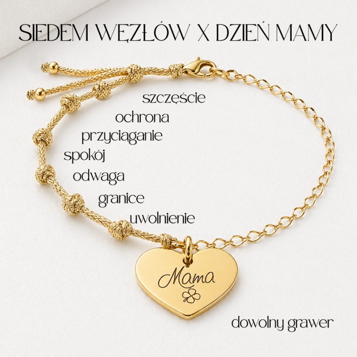 Bransoletka Złote Siedem Węzłów x Dzień Mamy serce z grawerem