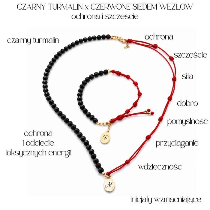 Twój Osobisty Talizman Ochrony i Manifestacji – Komplet Czarny Turmalin i Siedem Czerwonych Węzłów