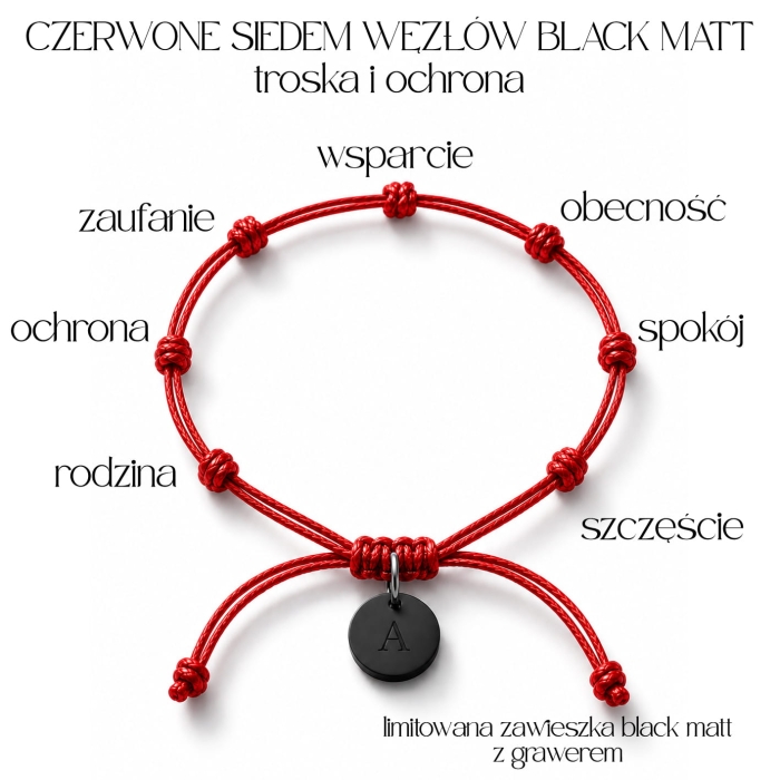 Męska Bransoletka 7 Węzłów Czerwona Black Matt