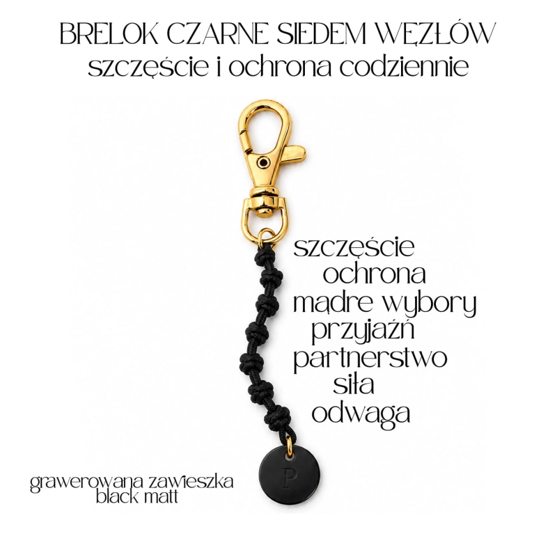 Personalizowany Brelok 7 Węzłów Czarny z Grawerem