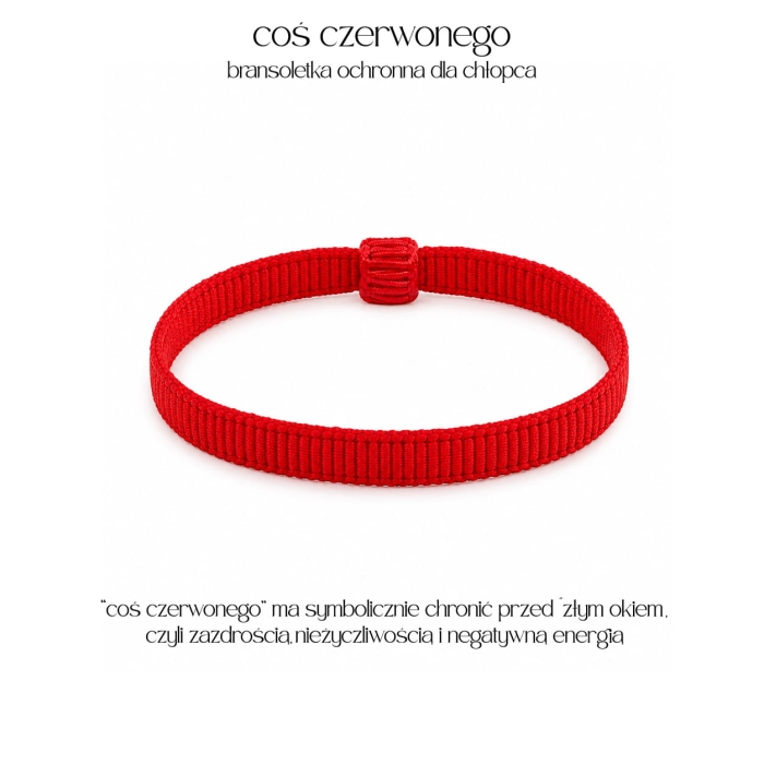 Czerwona Opaska Ochronna dla Chłopca „Coś Czerwonego” – Bransoletka na Sznurku przeciw Złemu Oku i Złej Energii, Symboliczny Prezent dla Niemowlaka i Dziecka
